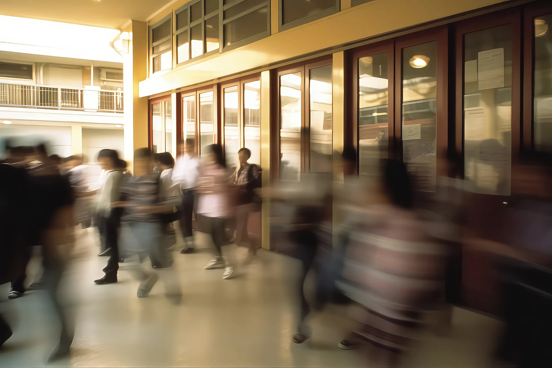 Photo floutée d'un couloir de lycée